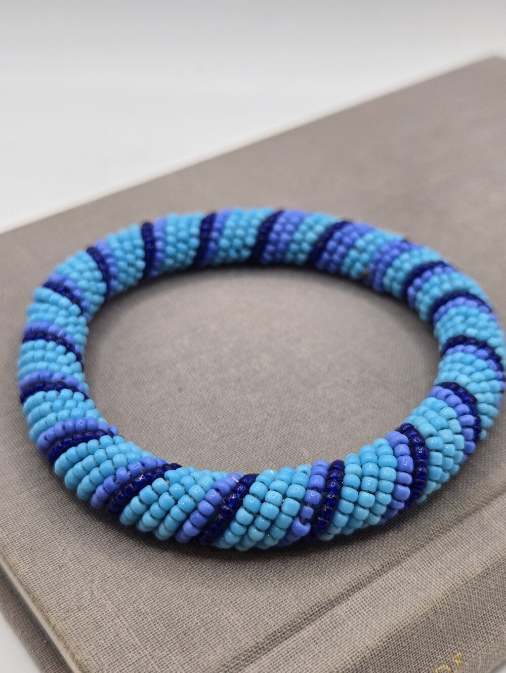 Handmade Glass Seed Bead Crochet roll-on Bracelets blue Boho Nepal Bangle cuff